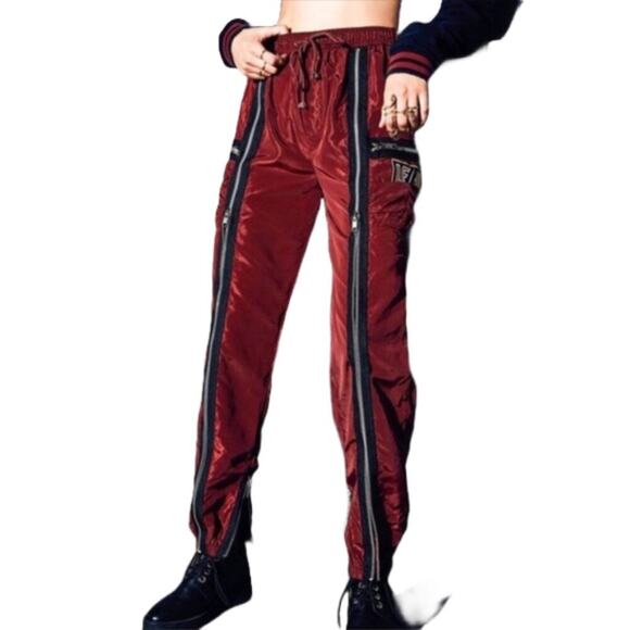 LF Burgundy Zipper Joggers SZ S - Picture 2 of 8